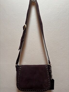 Suede Stud-Trim Crossbody Bag - Dark Brown